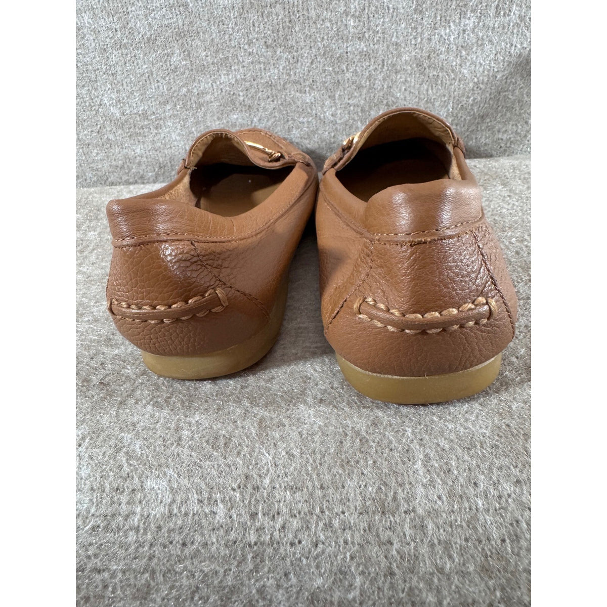 Coach Olive Loafers Women 8B Brown Pebble Leather Gold Horsebit Driving Shoes