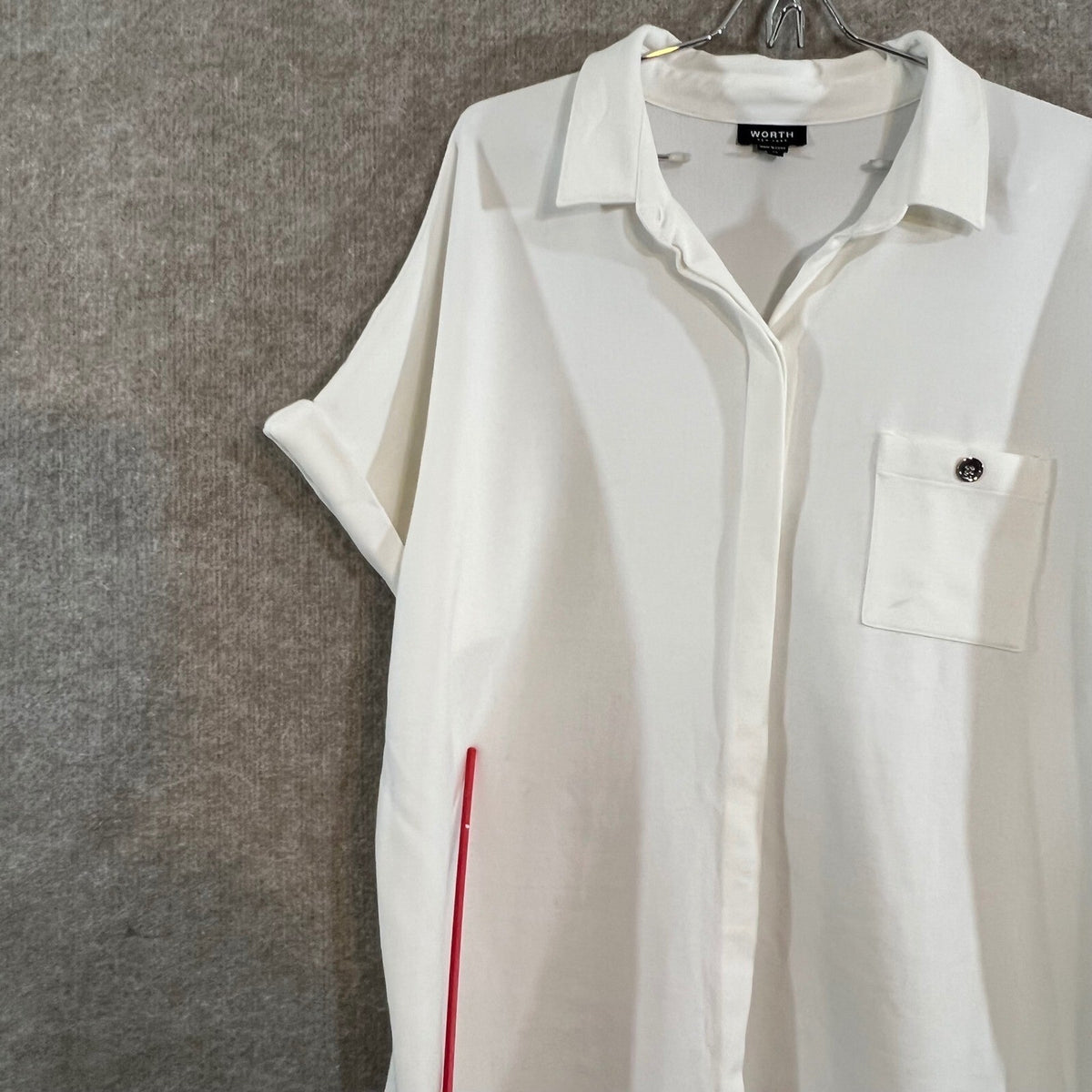 Worth New York Button Up Shirt Women XL Short Sleeve Rayon Blend Minimalist Read