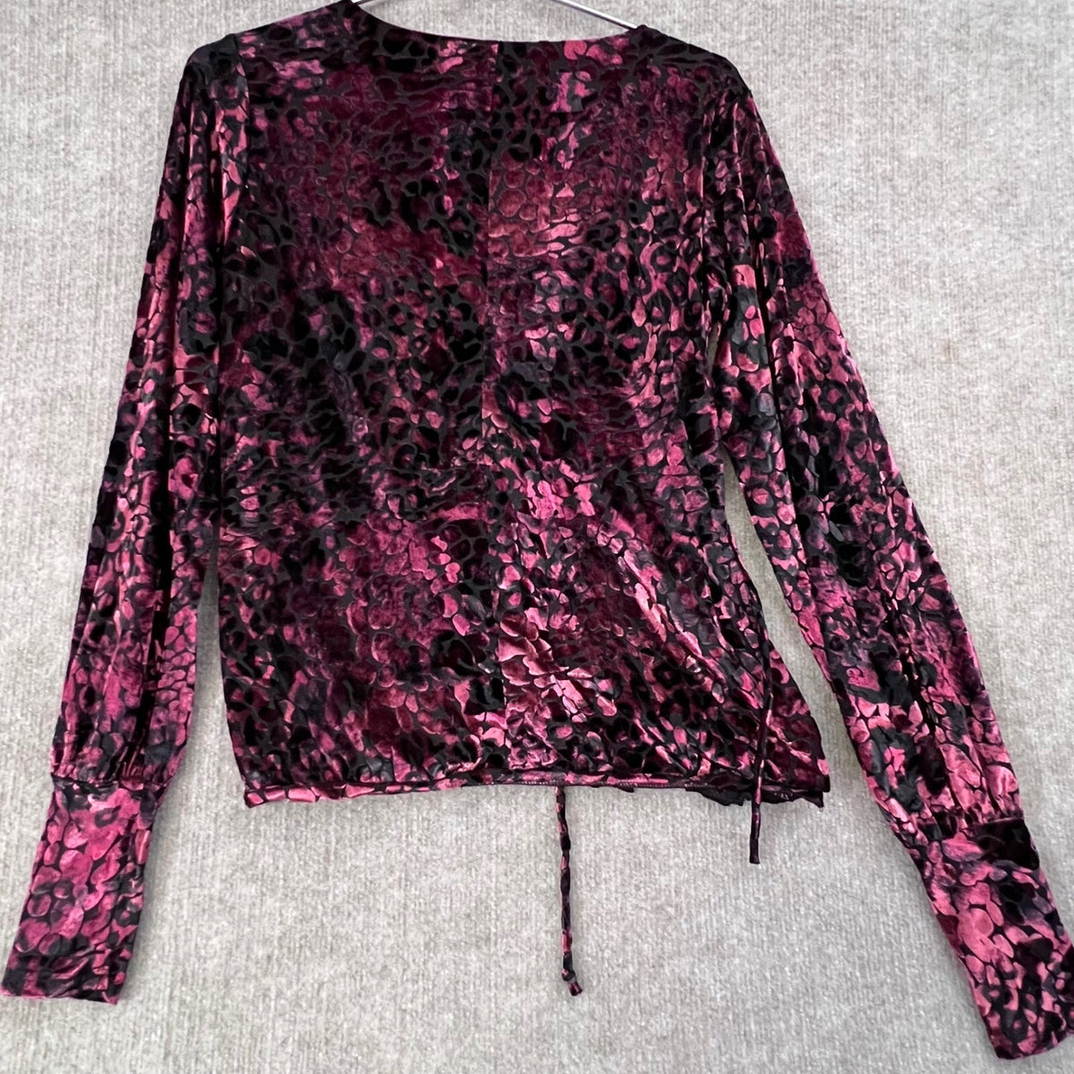 Venus Velvet Top Long Sleeve Purple Black Burnout Leopard Print Blouse S