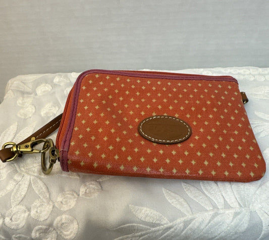 Fossil Key-per Wallet Orange Coated Canvas Zip Around Geometric Accordion Fold