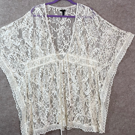 Soma Intimates Lace Kimono Coverup Womens XL White Floral Sheer Boho Bridal