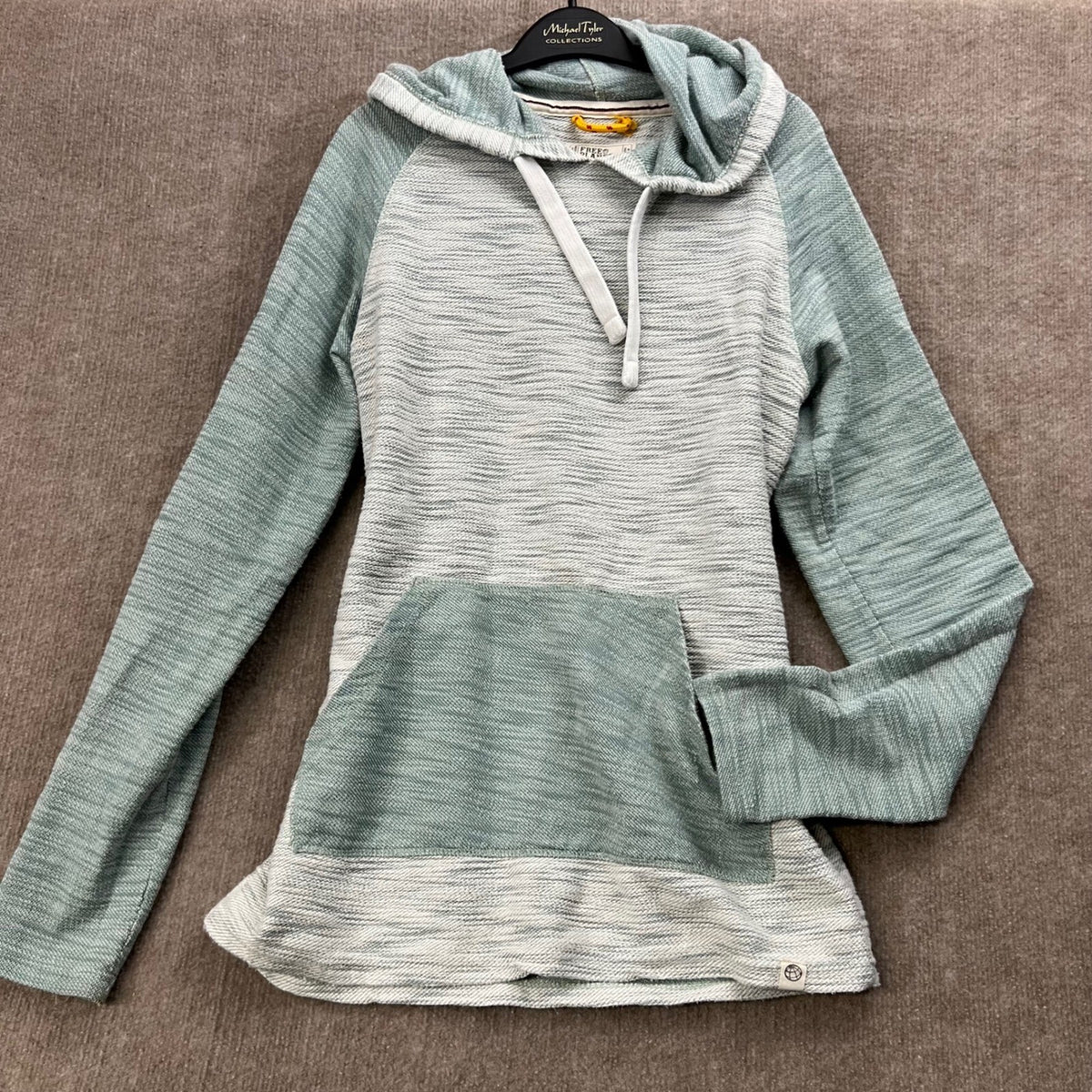 Free Planet Womens Large Hoodie Pullover Blue Green Textured Casual Top