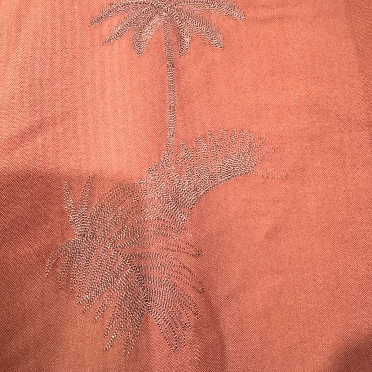 Caribbean Button Up Shirt Mens XL Salmon Palm Tree Embroidered Coastal