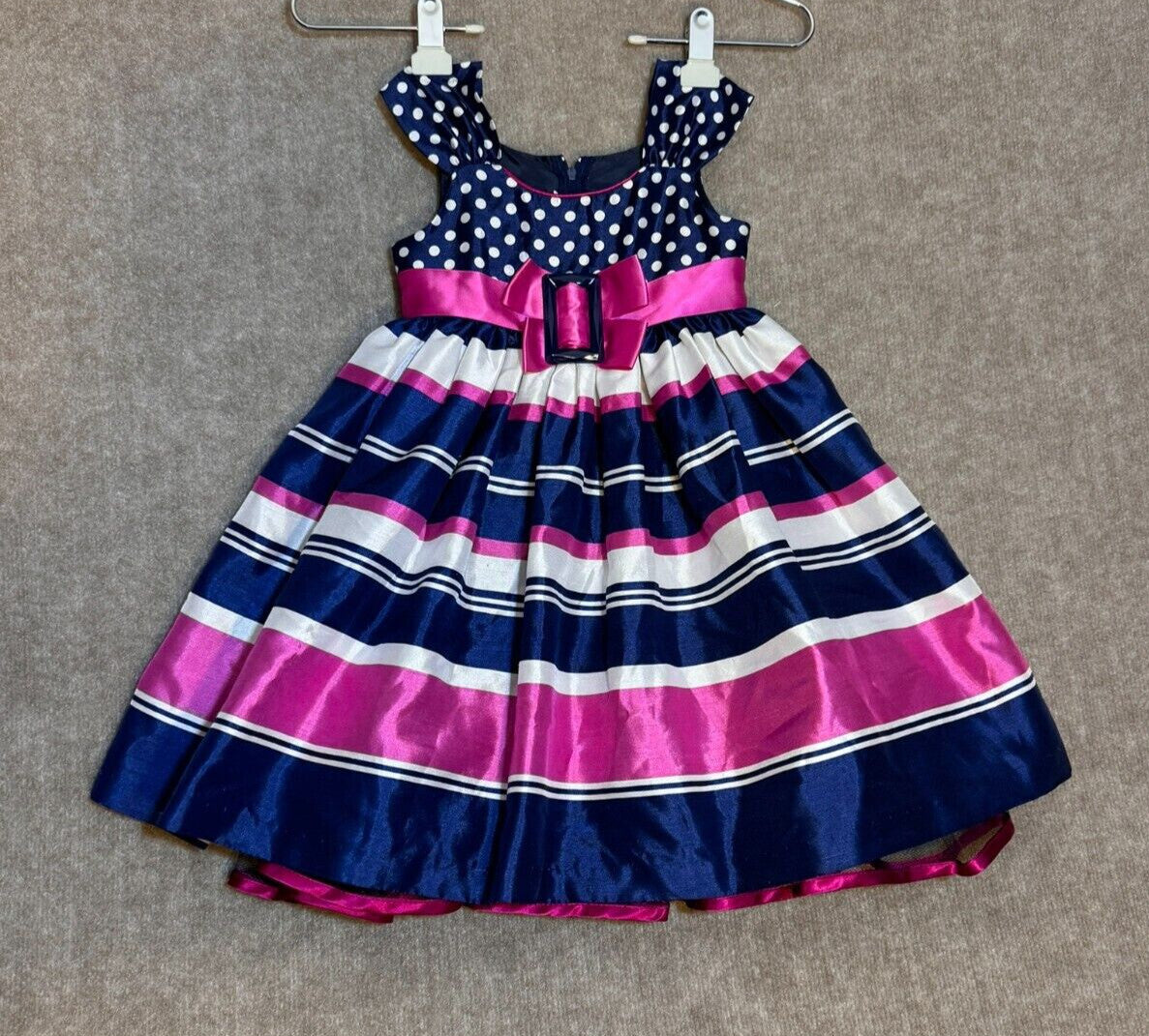 Bonnie Jean Sz 4 Striped Sleeveless Party Dress with Ruffle Crinoline