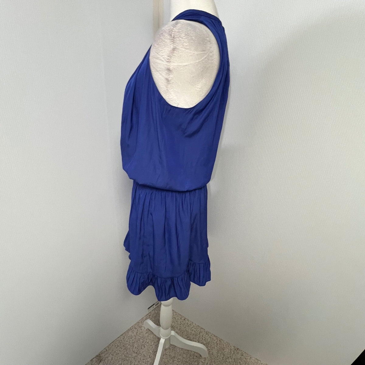Ramy Brook New York Royal Blue Sleeveless Smocked Waist Ruffle Hem S Mini Dress