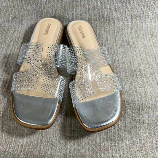 Cushionaire Rhinestone Slide Sandals Clear Silver Square Toe Flats Size 11M