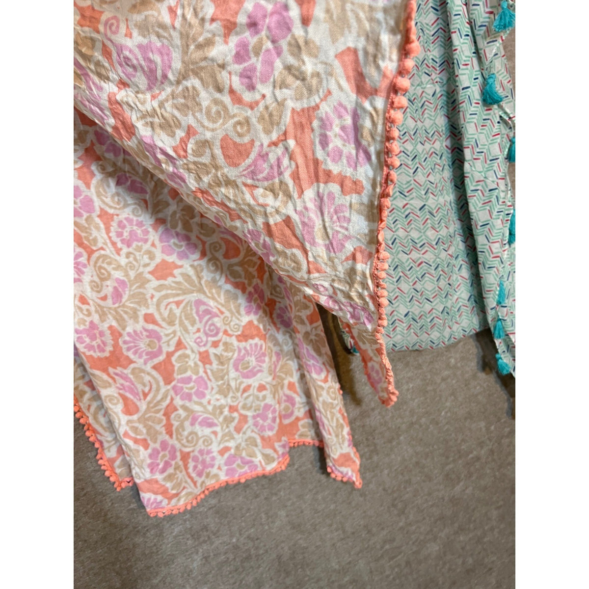Unbranded Scarf Set Women OS Floral Geometric Tassel Pom Pom Trim Boho