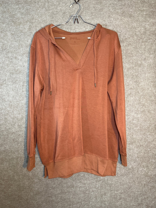 Grace & Lace Rust V-Neck Hoodie Sweatshirt, Size Large