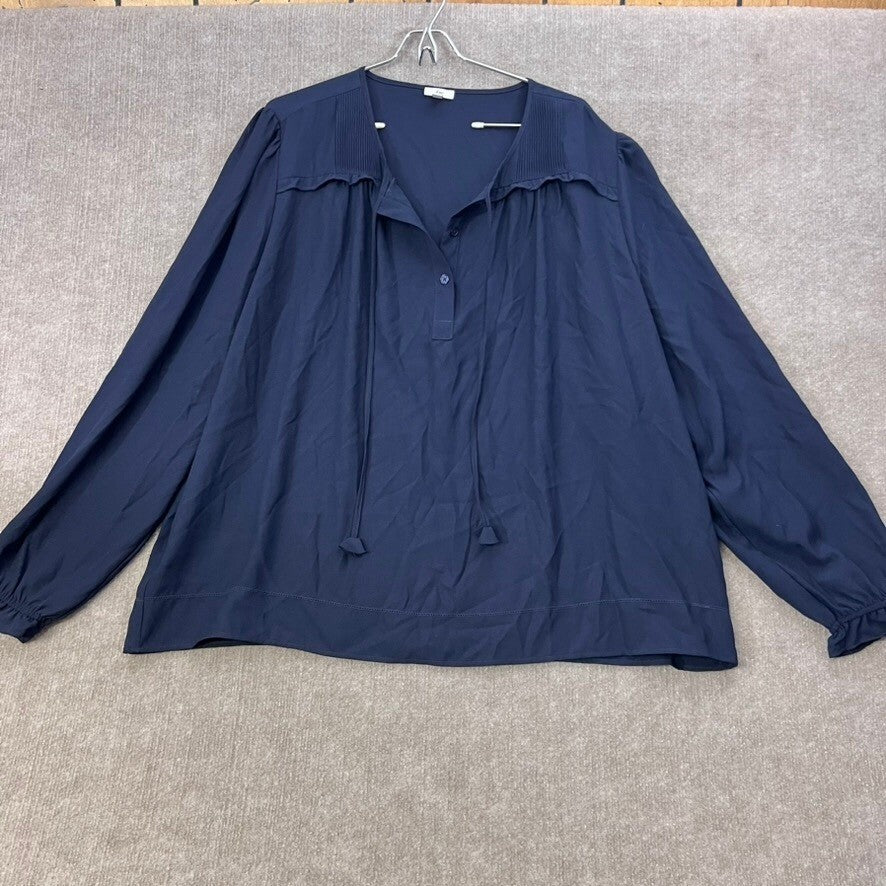 Joie Womens Blouse XXL/EGG Navy Blue Long Sleeve Pleated Top