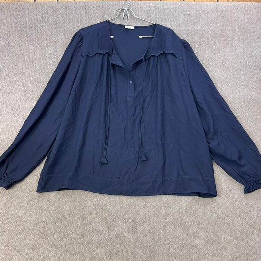 Joie Womens Blouse XXL/EGG Navy Blue Long Sleeve Pleated Top