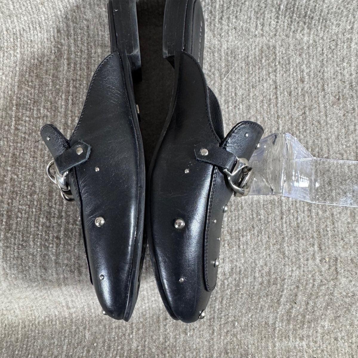 BALA DI GALA Black Leather Studded Handmade Mules Loafers Slip On Slides 7L