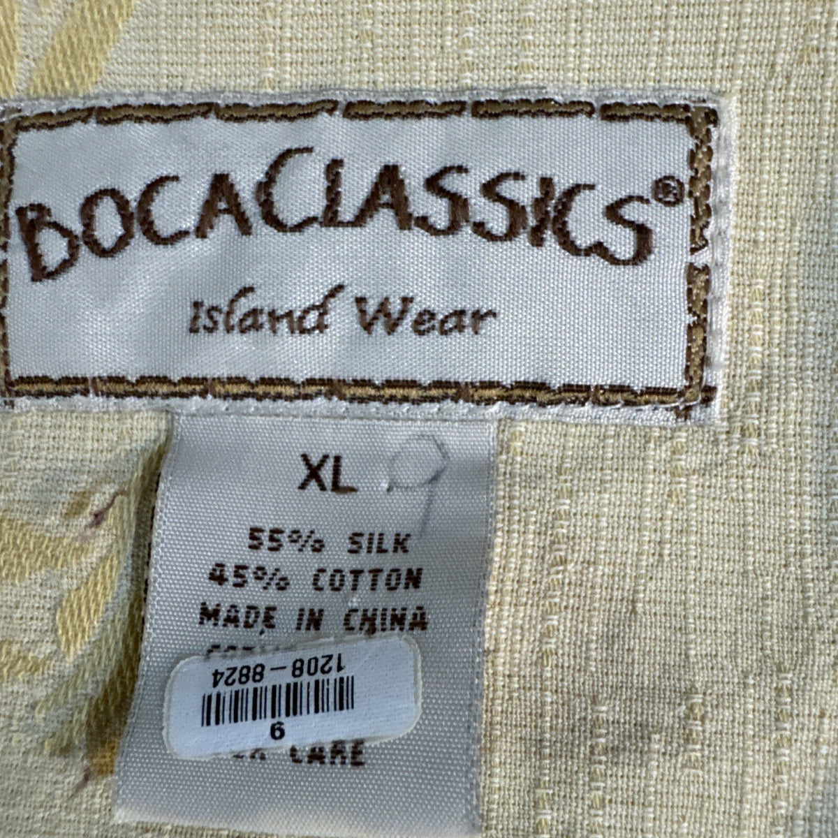Boca Classics Island Wear Men XL Silk Blend Hawaiian Shirt Yellow Cork Button