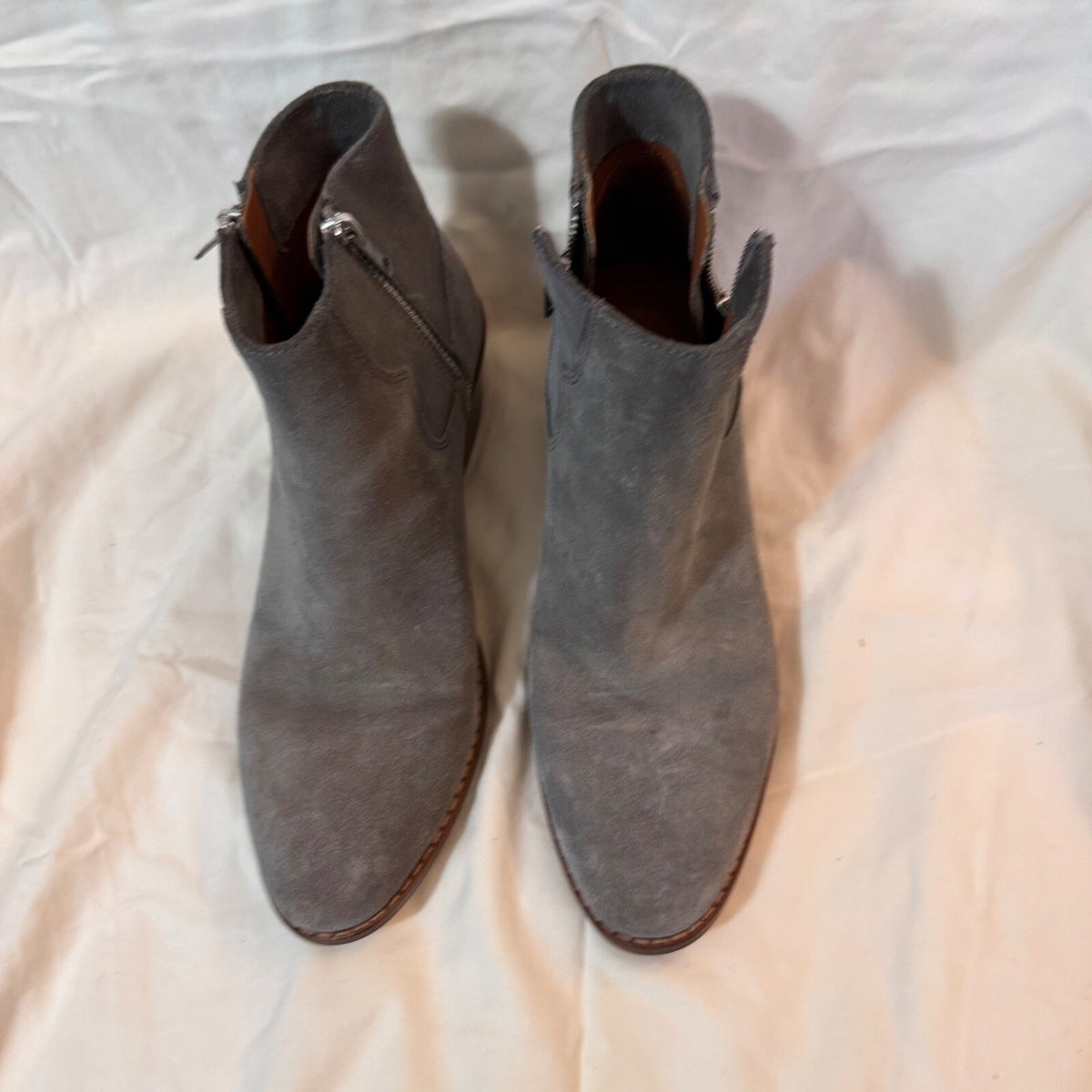 Coach Suede Ankle Boots Womens 7 Grey Zip Up Block Heel Minimalist Boho