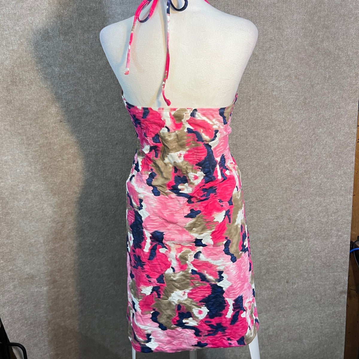 Tommy Bahama Halter Dress Women S Pink Tropical Floral Abstract Shelf Bra Resort