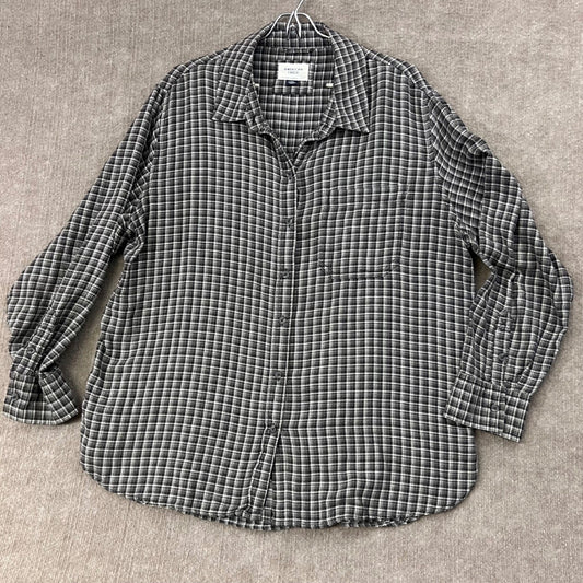 American Eagle Outfitters Plaid Flannel Shirt Gray Long Sleeve Button Up Large