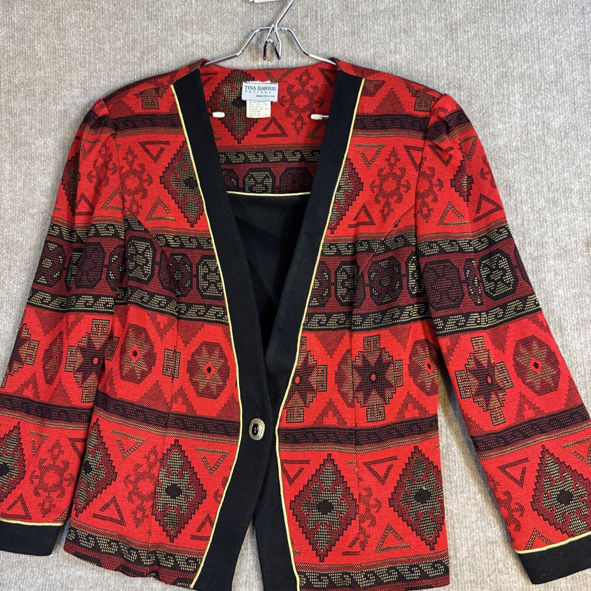 Tina Barrie Petites Jacket 12 USA L Southwest Print Cardigan Statement Sweater