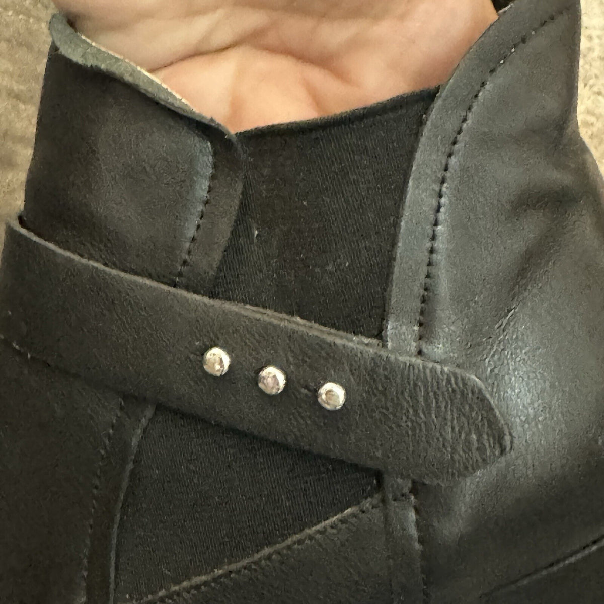 L.Paolo Hidden Wedge Ankle Boots Women 7 Black Leather Buckle Zip Gorpcore