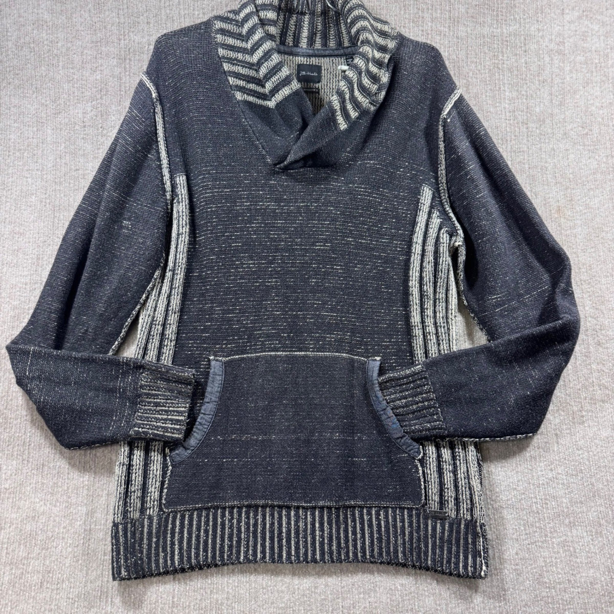 JB Holt Jefferson Shawl Collar Pullover Anorak Sweater Mens Large Black Tan
