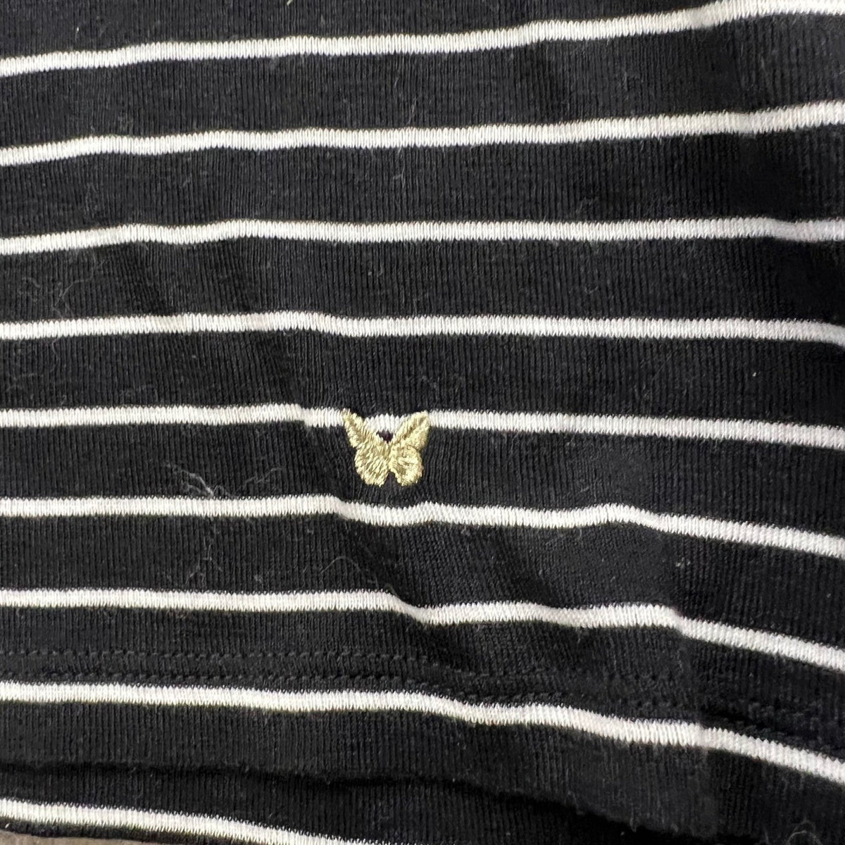 WEEKEND MaxMara Navy White Striped Long Sleeve T Shirt Butterfly Detail Size M