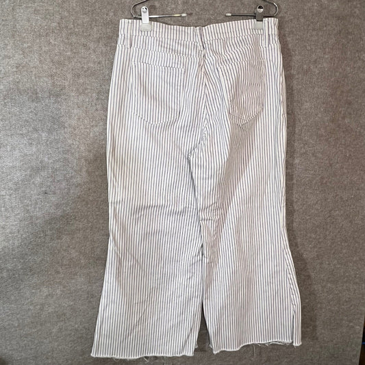 FRAME Le Palazzo Crop Jeans Womens 32 Striped High Rise Wide Leg Raw Hem
