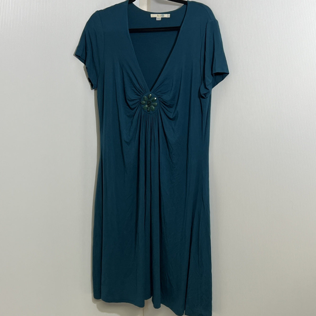 Boden Jersey Dress V Neck Flutter Sleeve Size Long 18 L Jeweled Gathered Stretch