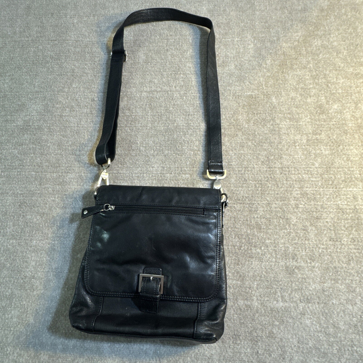 Audrey Brooke Black Leather Organizer Flap Crossbody Shoulder Handbag Purse