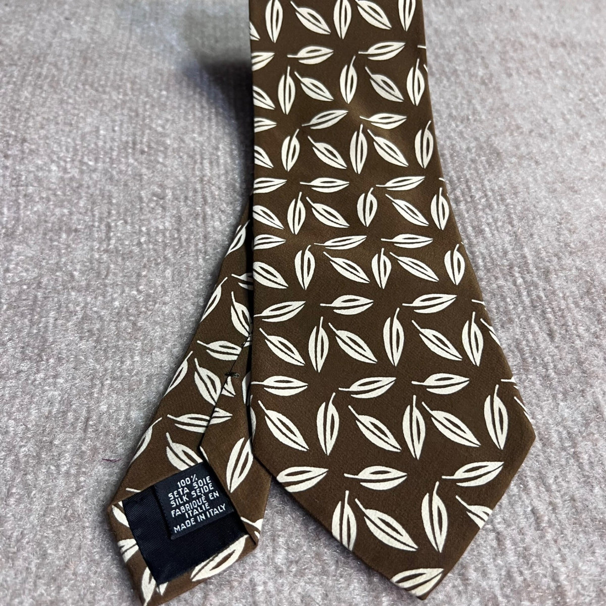 Hugo Boss Necktie Mens Brown White Leaf Print Silk Made In Italy Classic