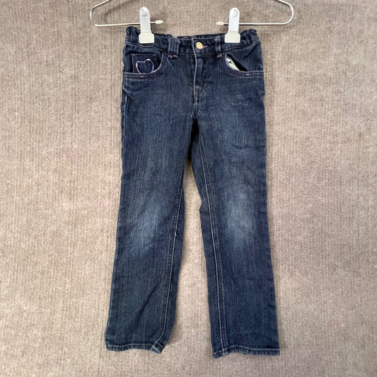 Levi's Girls Dark Wash Sz 6 Slim Straight Jeans Heart Pocket Elastic Waist