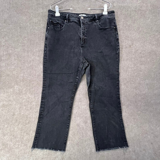 LOFT Women's Plus Size 18 Black Wash Cropped Flare Jeans Raw Frayed Hem Denim