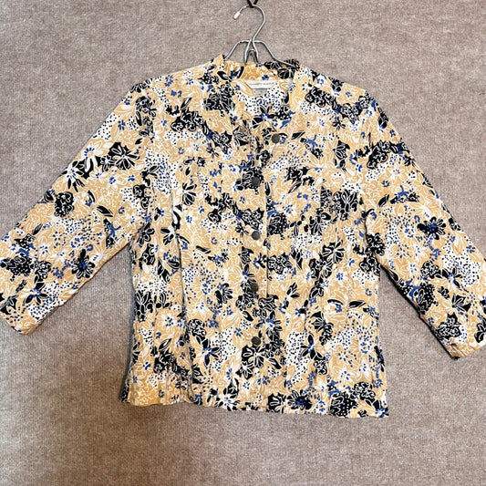 Christopher & Banks Button Up Floral Shirt Women Medium Linen Blend Casual Boho