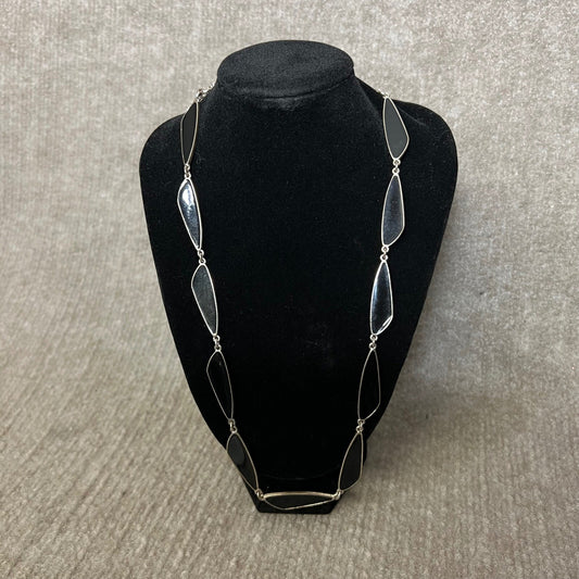 Aigner  Silver Tone Black Stone Statement Necklace Lobster Clasp Fashion Jewelry