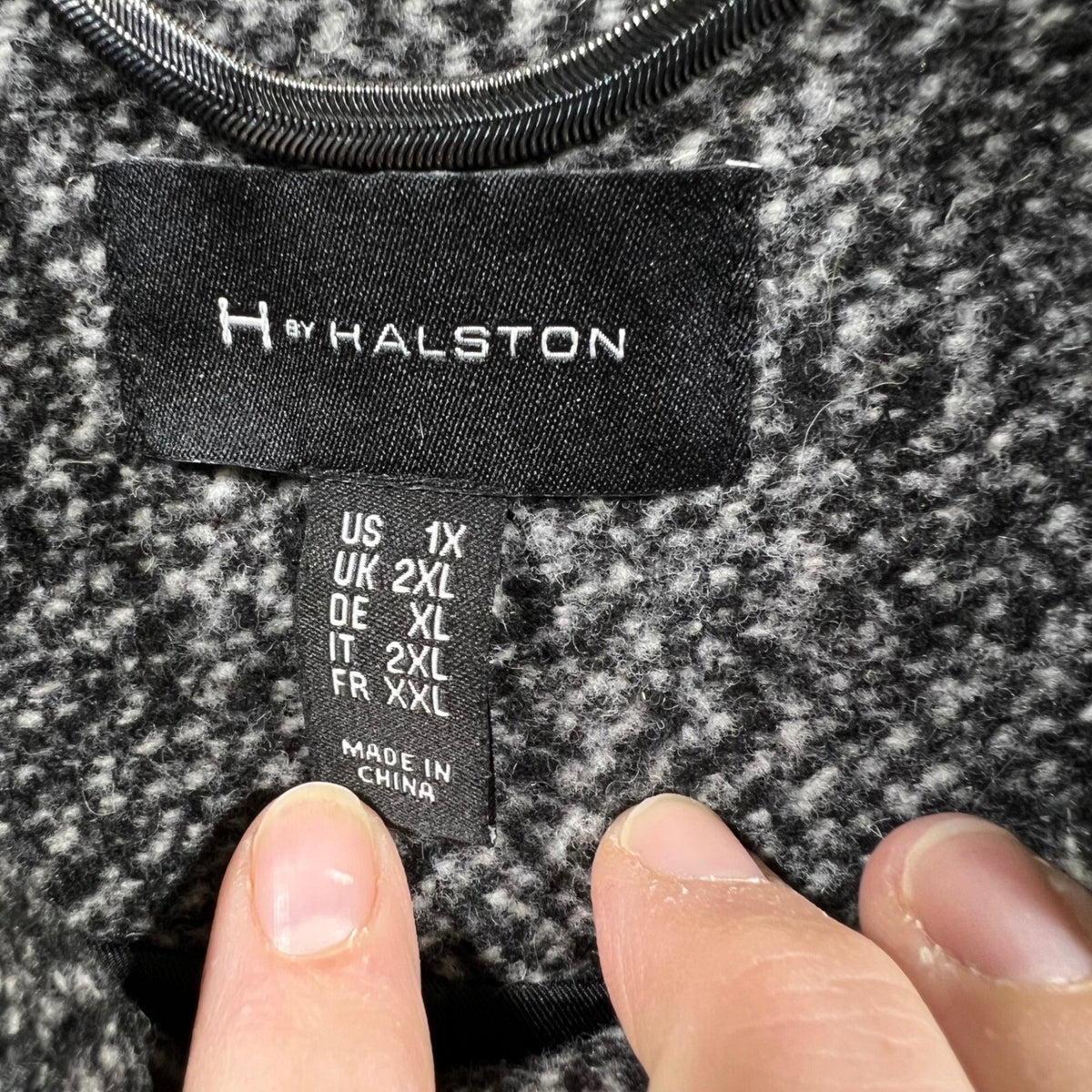 H by Halston Herringbone Pattern Kimono Style Cape Coat Women's 1X Grey Black