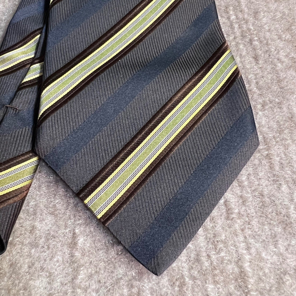 Hugo Boss Tie Mens OS Striped Silk Blue Brown Green Made in Italy Professional