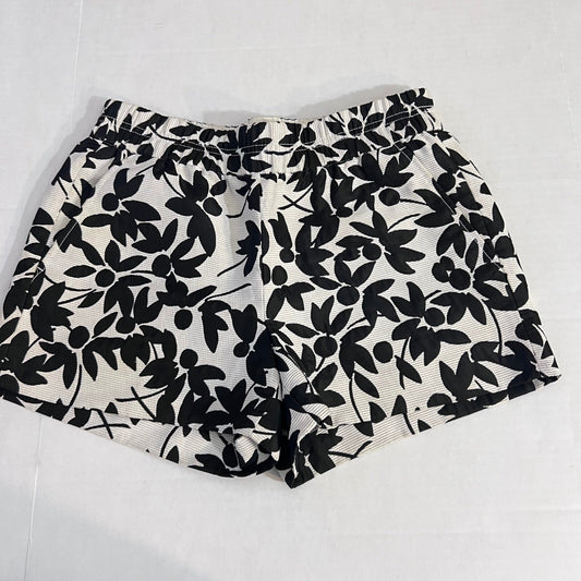 J.Crew Floral Pull On Shorts Womens 0 Black Ivory Textured Elastic Waist Preppy
