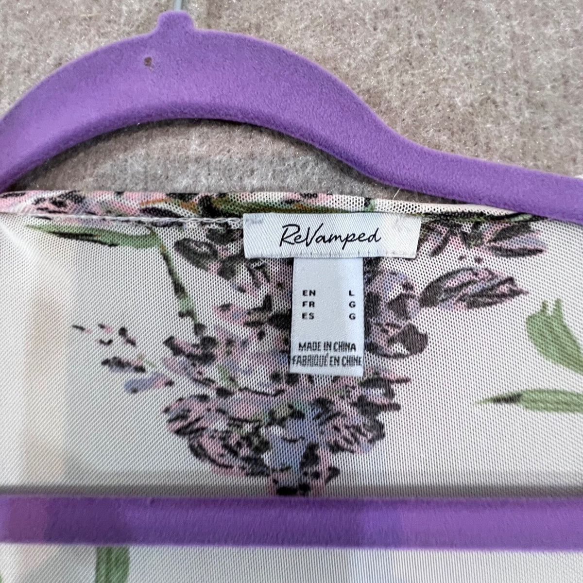 ReVamped Floral Mesh Kimono Cardigan Large White Purple Sheer Boho Romantic