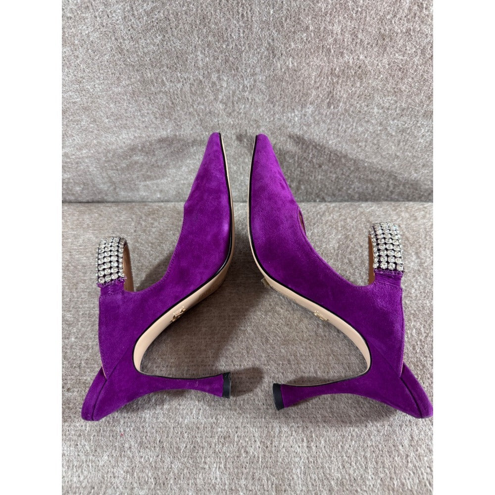 Lola Cruz Suede Mules Women 40 Purple Rhinestone Strap Pointed Toe Stiletto