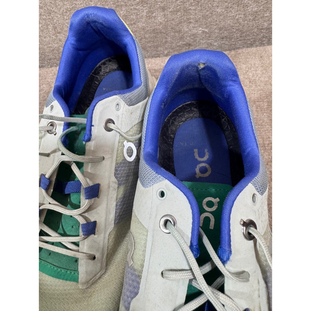 On Cloudstratus Running Shoes Men 12 White Green Blue Helion Cushion Sneakers