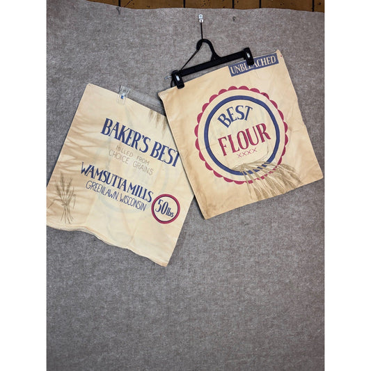 Vintage Wamsutta Mills Baker's Best Flour Sacks (2) Set Tan Farmhouse Decor