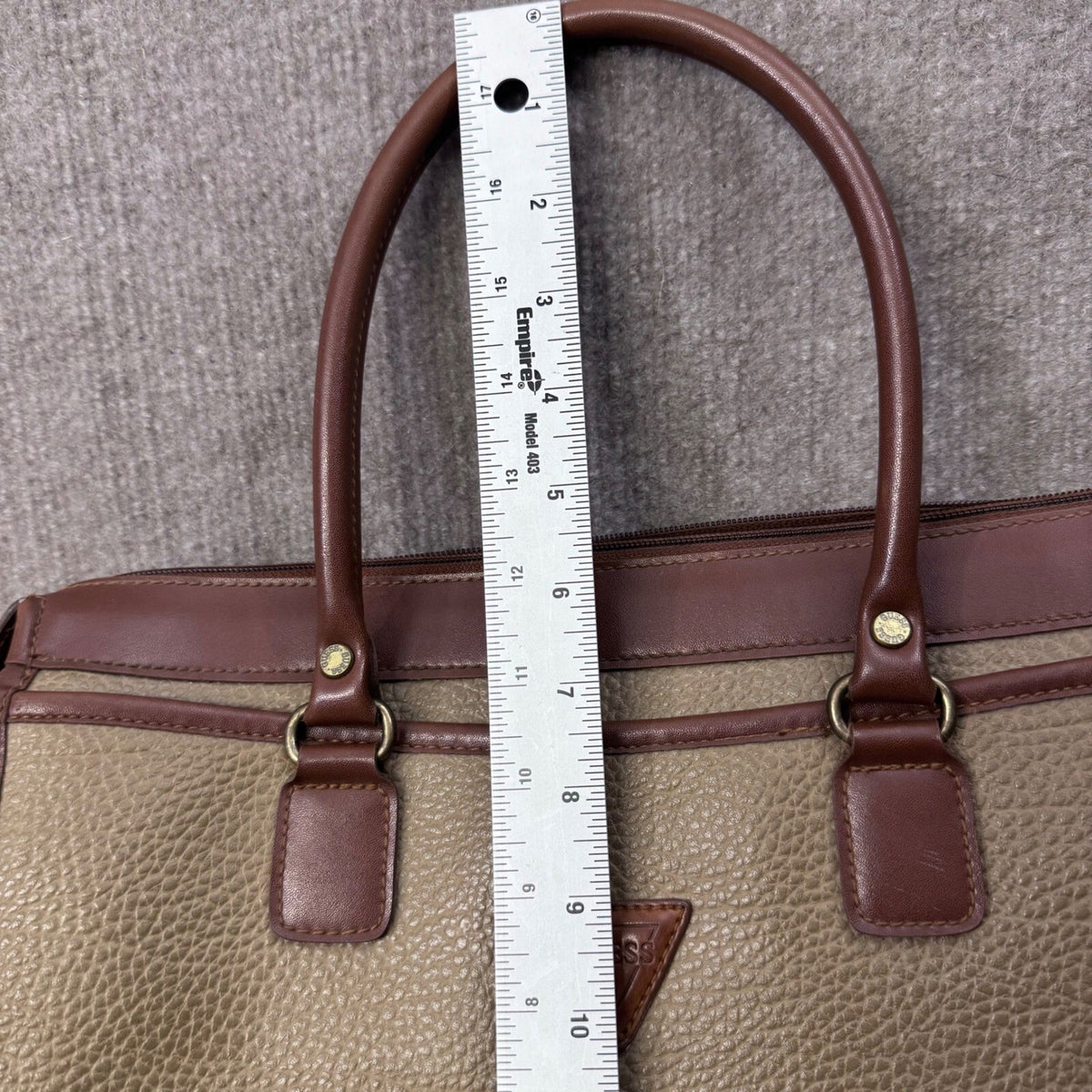 Vintage Guess Satchel Handbag, Structured Shoulder Bag, Tan Brown Plaid Lining