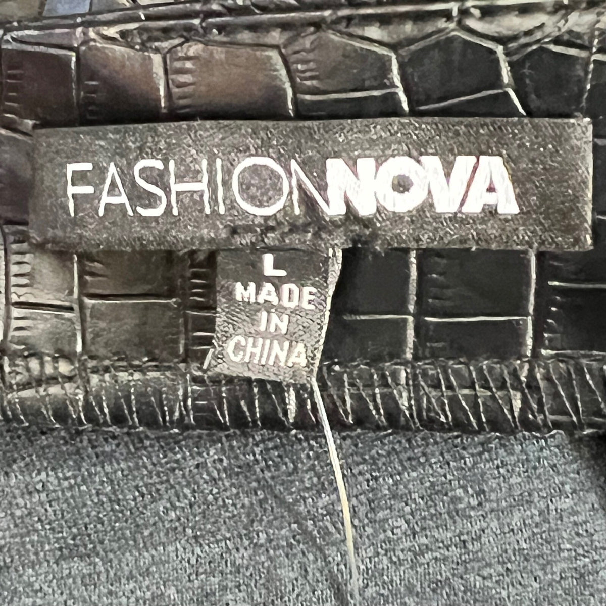Fashion Nova Flame In Your Heart Croc Mini Skirt Women Size L Black Faux Leather