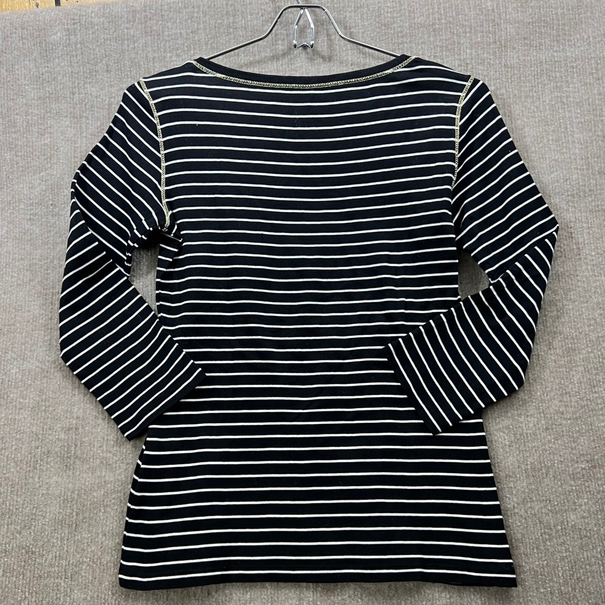 WEEKEND MaxMara Navy White Striped Long Sleeve T Shirt Butterfly Detail Size M