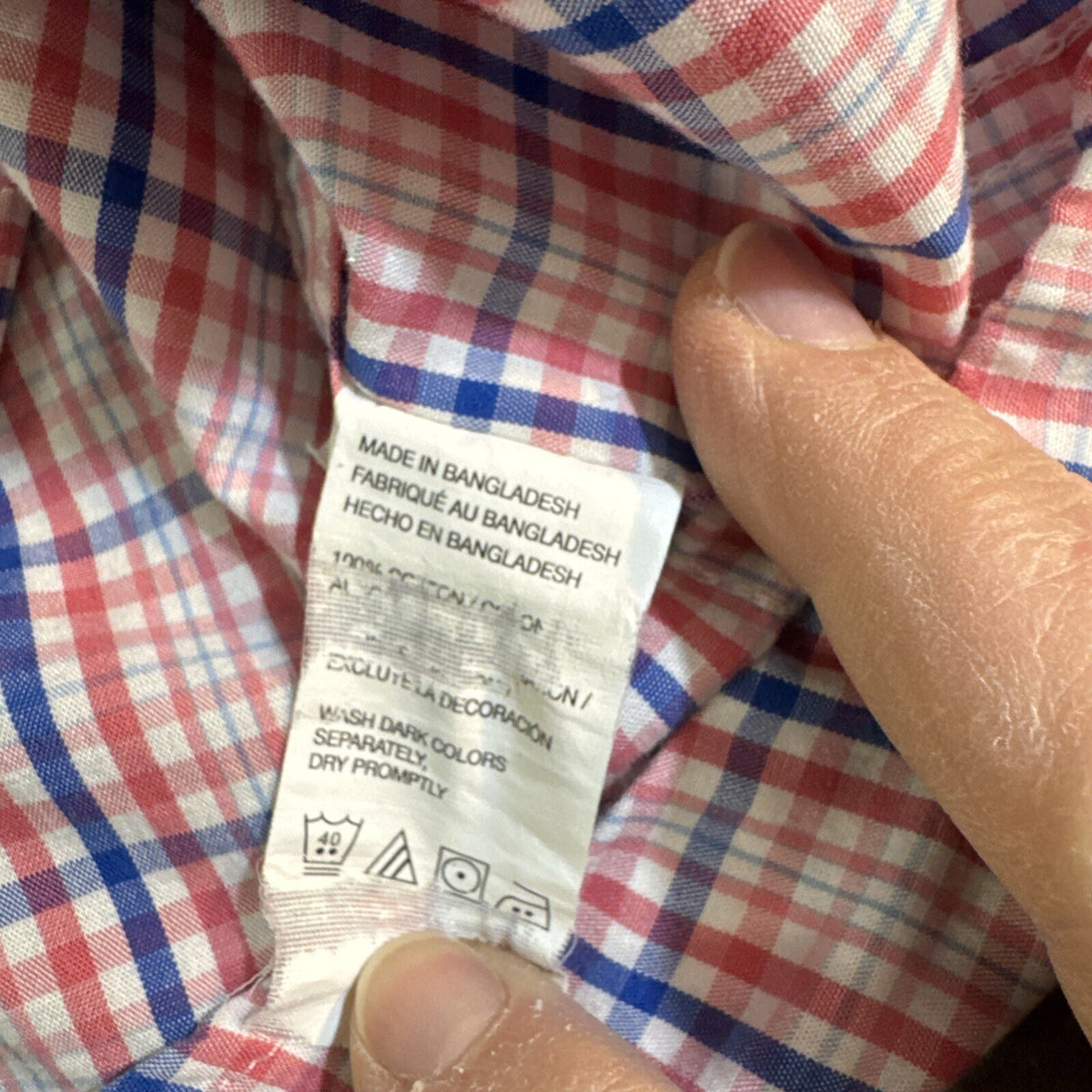 IZOD Premium Essentials Men XL Button up Shirt Contrast Cuff Plaid Red Blue