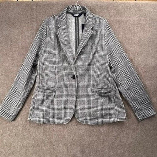 NWT Lands' End Women XL Gray & White Glen Plaid Blazer Office Career Academia