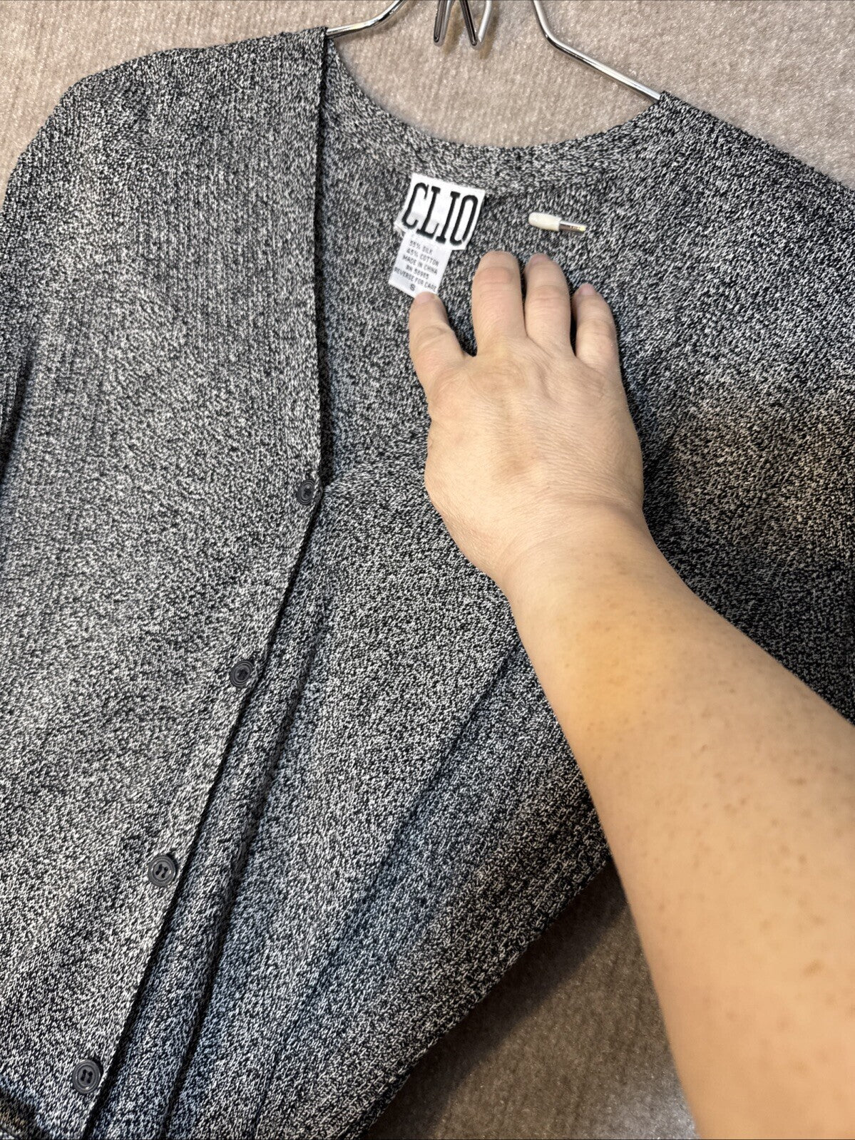Clio Duster Cardigan Women Small Gray Short V-Neck Silk Blend Button Up