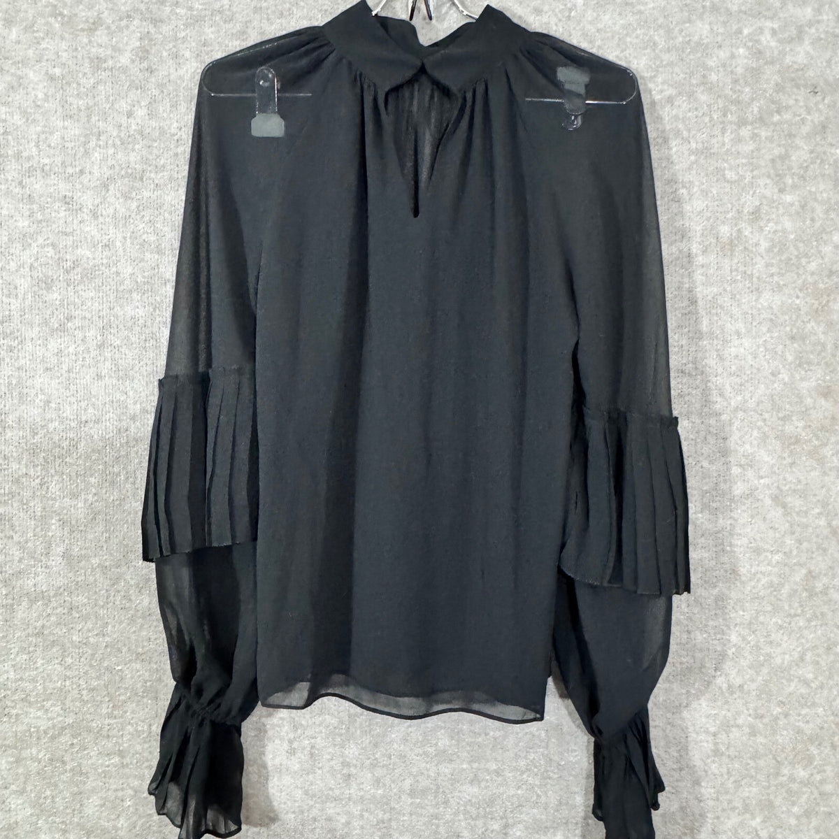 Ramy Brook Blouse Womens XS Black Sheer Pleated Balloon Sleeve Dressy Top