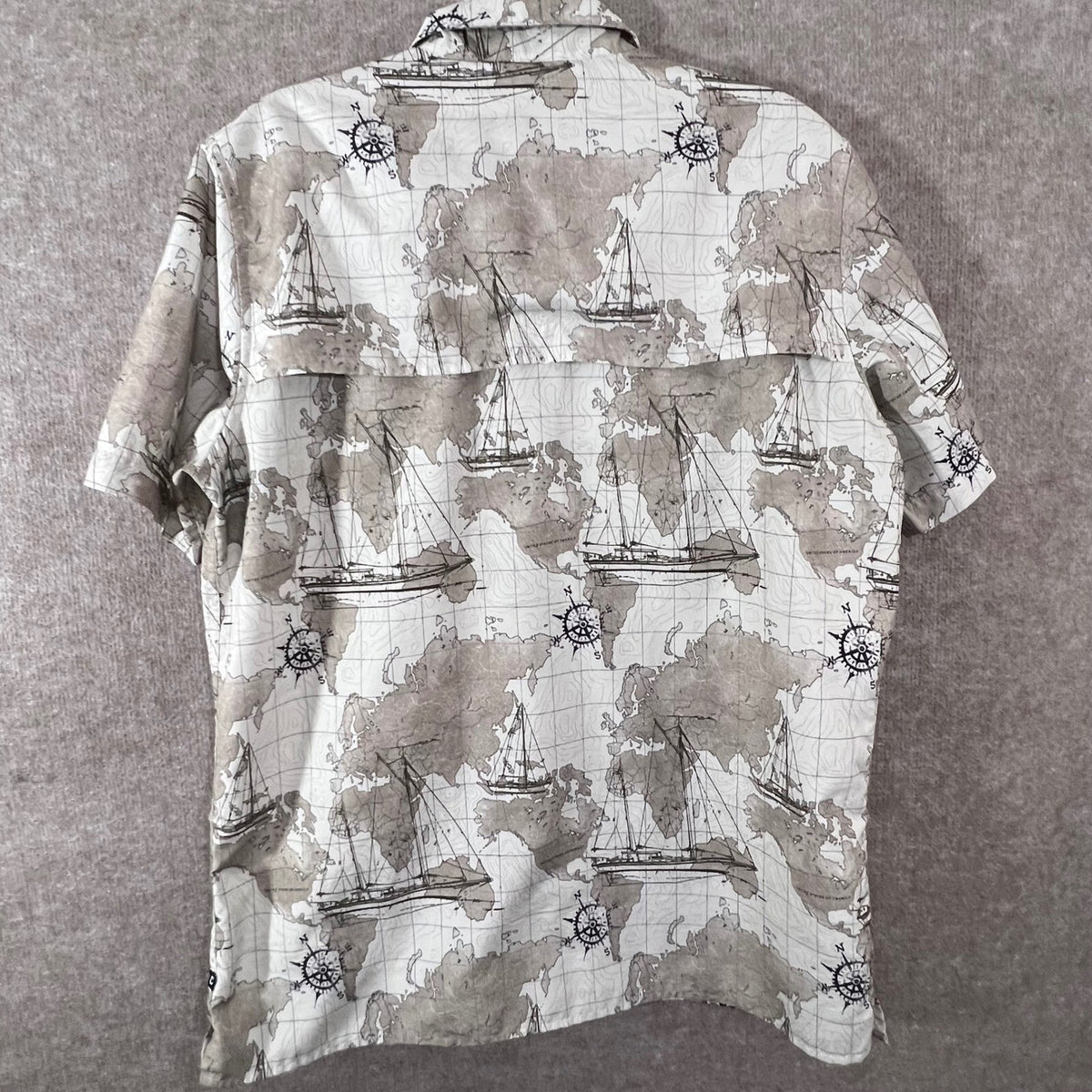 Chaps Button Up Shirt Mens Size M Map Sailboat Nautical Tan Tan Beige Gorpcore
