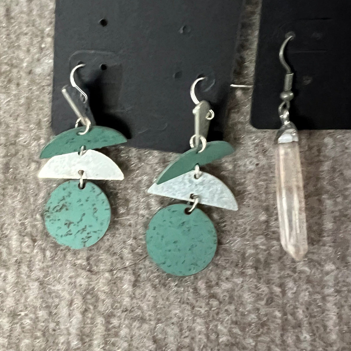 Lot of Boho Earrings Brass Tone Hoops Aqua Geometric Drop Crystal Quartz Points