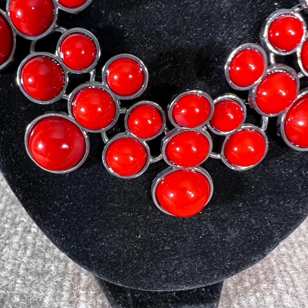 Bubble Statement Necklace Women OS Red Silver Tone Bib Layered Bold Chic