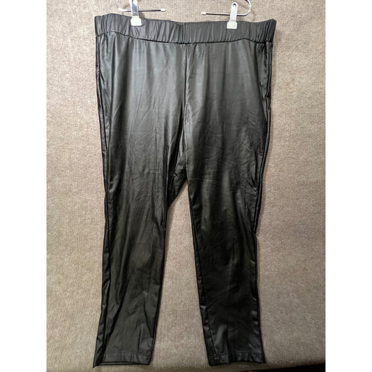 AVA & VIV Black Faux Leather Leggings Pants Plus Size 3X Elastic Waist