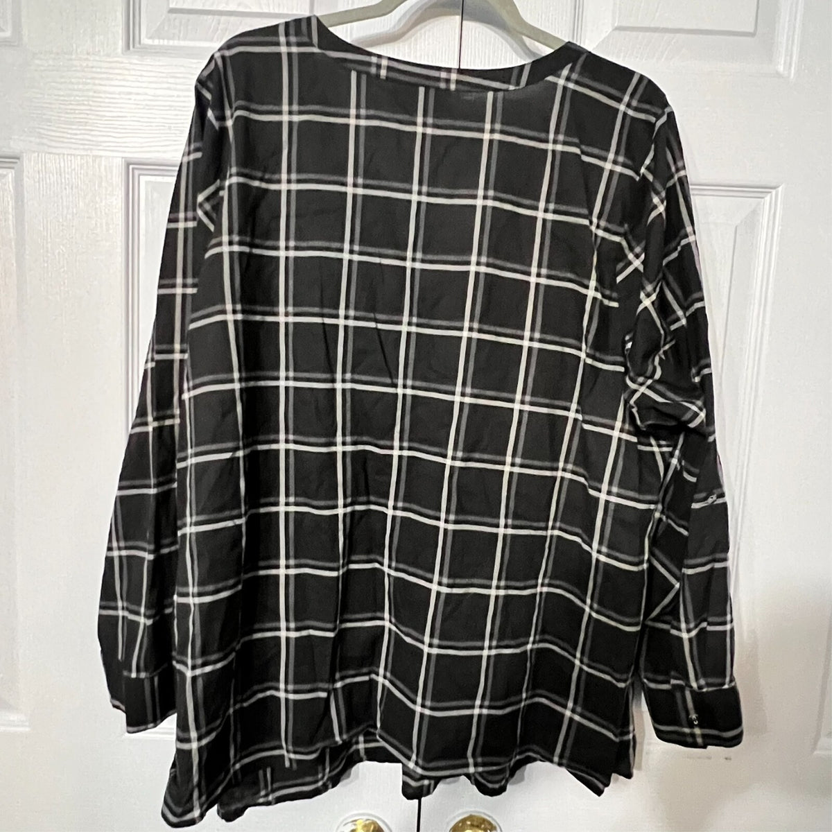 Modcloth Fervour 4X Black Windowpane Plaid Pullover Roll Tab Blouse 1/4 button